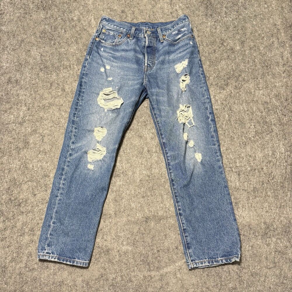 Levis 501 Original Fit Jeans Womens 27x26 Distressed Ripped Straight Leg